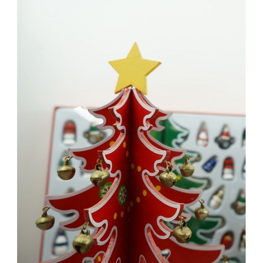 Decoratiune Craciun, Brad, Rosu/Alb, 15 cavitati cu ornamente, 25.5 cm x 33 cm, Lemn, Flippy-7