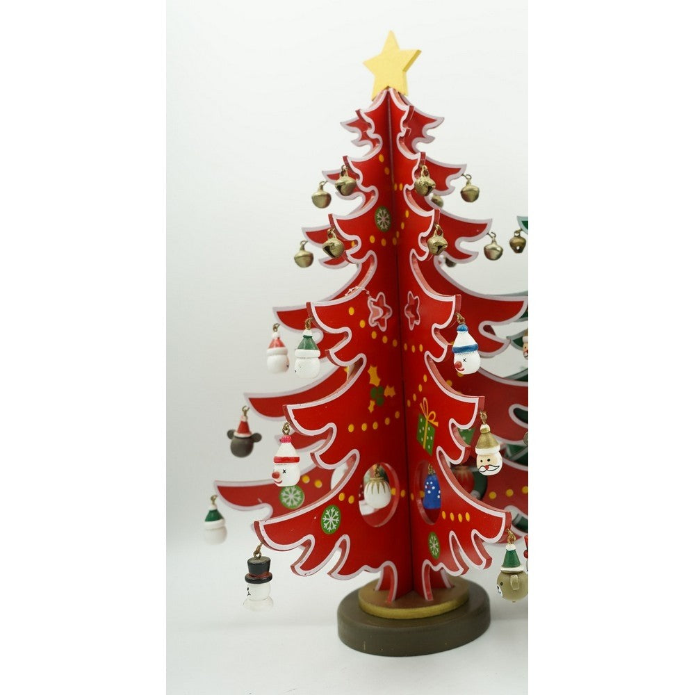 Decoratiune Craciun, Brad, Rosu/Alb, 15 cavitati cu ornamente, 25.5 cm x 33 cm, Lemn, Flippy-9