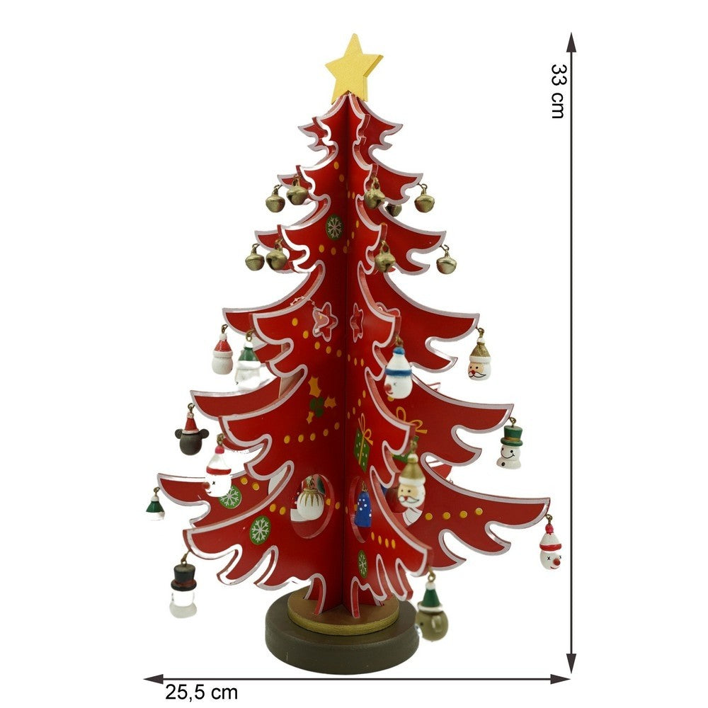 Decoratiune Craciun, Brad, Rosu/Alb, 15 cavitati cu ornamente, 25.5 cm x 33 cm, Lemn, Flippy-10