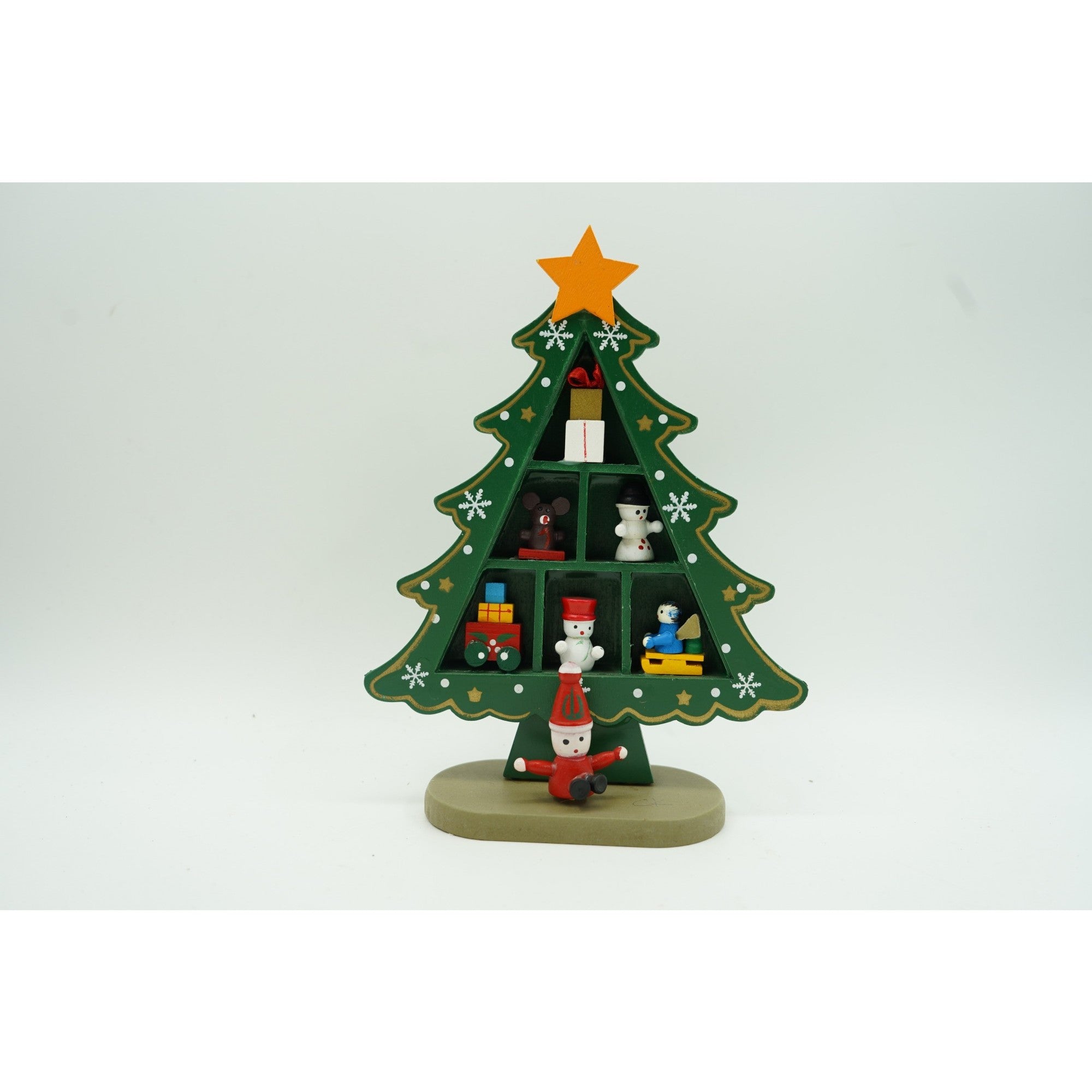 Decoratiune Craciun, Brad, Verde, 3 randuri cu ornamente, 12 cm x 18 cm, Lemn, Flippy-1