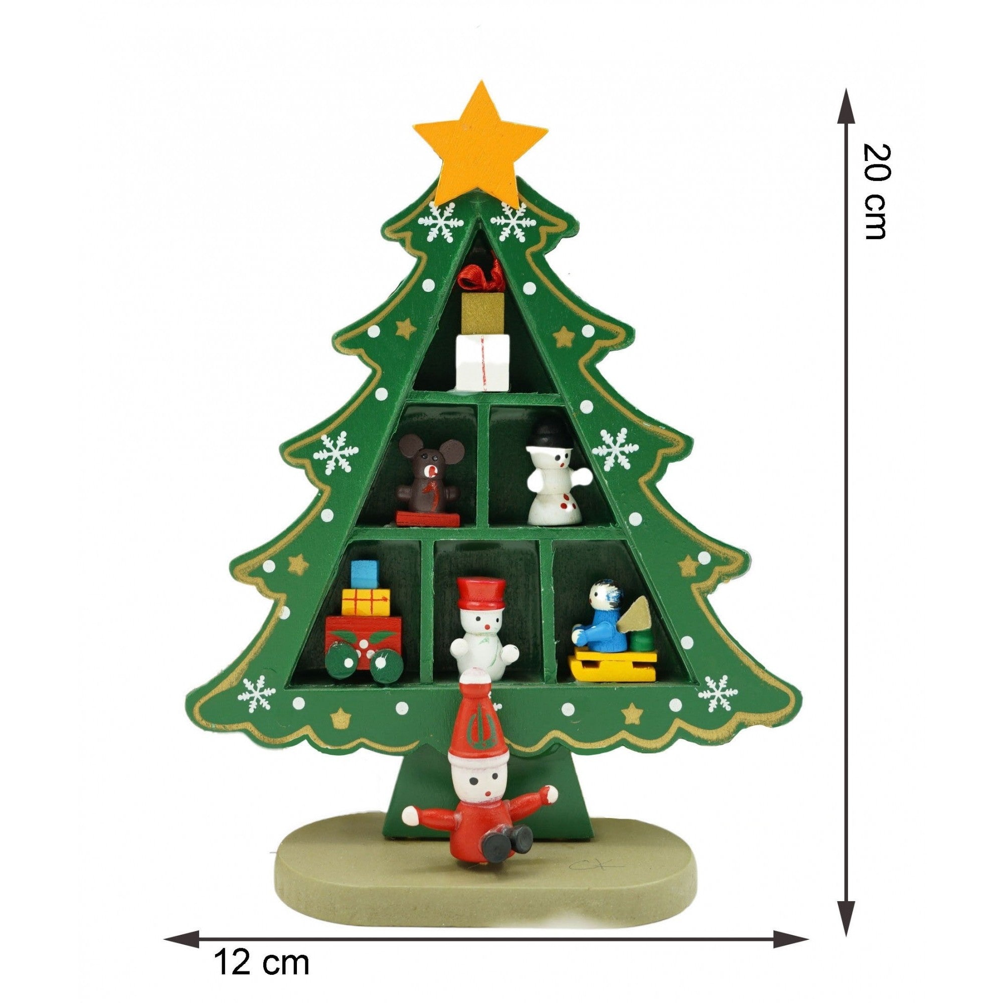 Decoratiune Craciun, Brad, Verde, 3 randuri cu ornamente, 12 cm x 18 cm, Lemn, Flippy-4