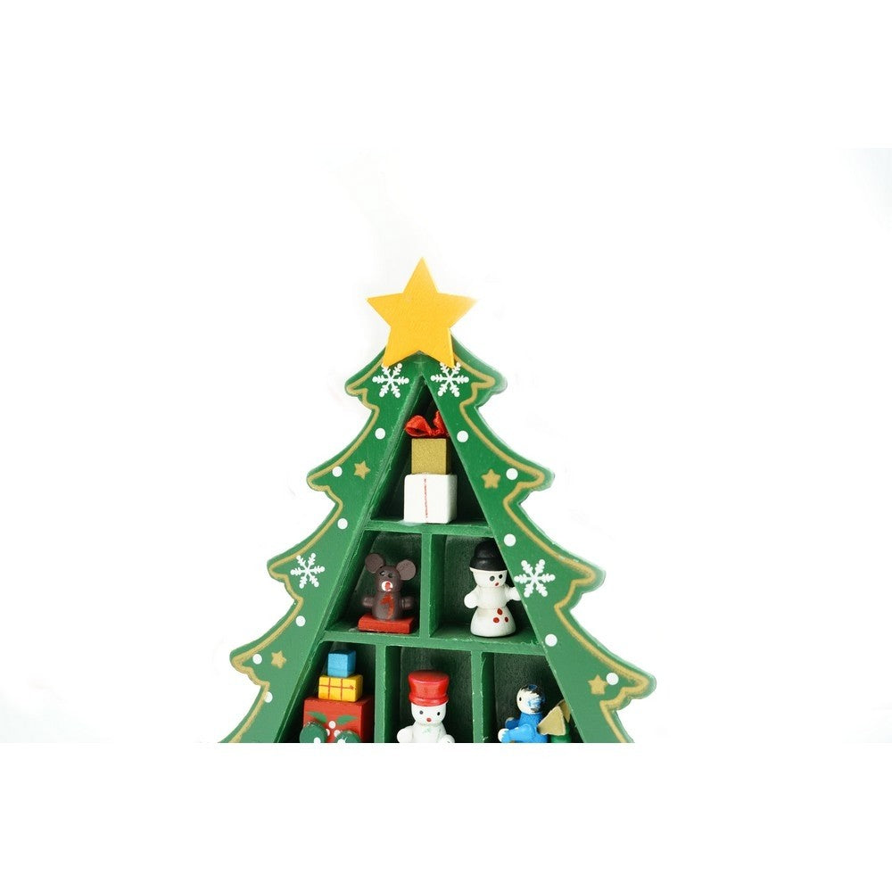 Decoratiune Craciun, Brad, Verde, 3 randuri cu ornamente, 12 cm x 18 cm, Lemn, Flippy-7