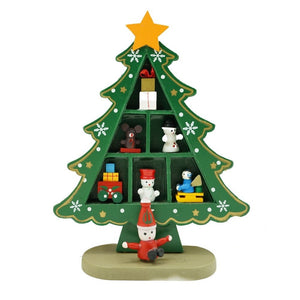 Decoratiune Craciun, Brad, Verde, 3 randuri cu ornamente, 12 cm x 18 cm, Lemn, Flippy-0