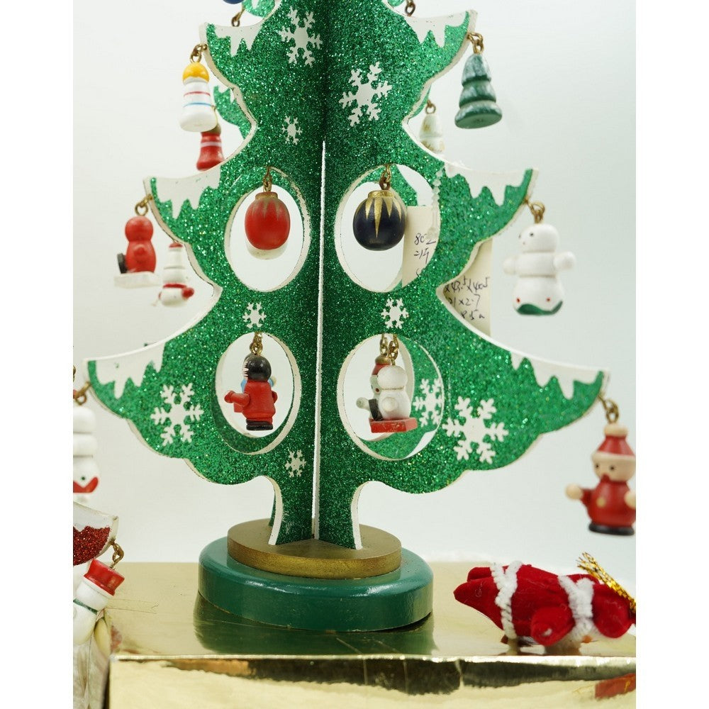 Decoratiune Craciun, Brad, Verde/Alb, 8 cavitati cu ornamente, 18.5 cm x 33 cm, Lemn, Flippy-6
