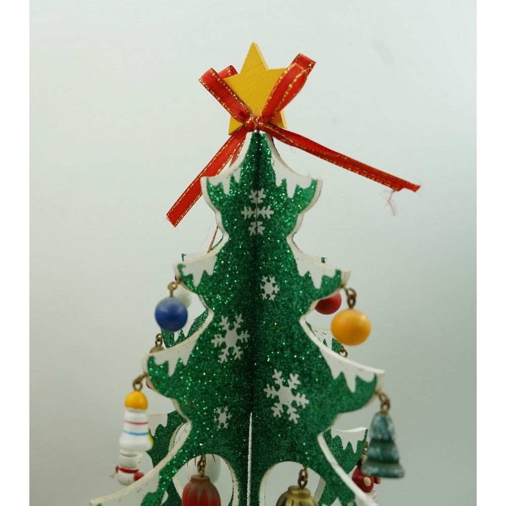 Decoratiune Craciun, Brad, Verde/Alb, 8 cavitati cu ornamente, 18.5 cm x 33 cm, Lemn, Flippy-7