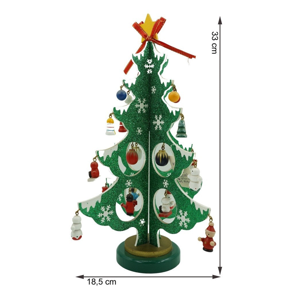 Decoratiune Craciun, Brad, Verde/Alb, 8 cavitati cu ornamente, 18.5 cm x 33 cm, Lemn, Flippy-10