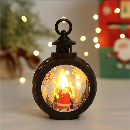 Decoratiune Craciun tip Felinare cu baterii, 13.5 x 9 cm,Lumanare cu geam si inscriptie Mos Craciun,lumina alb cald,baterii incluse,Negru-1