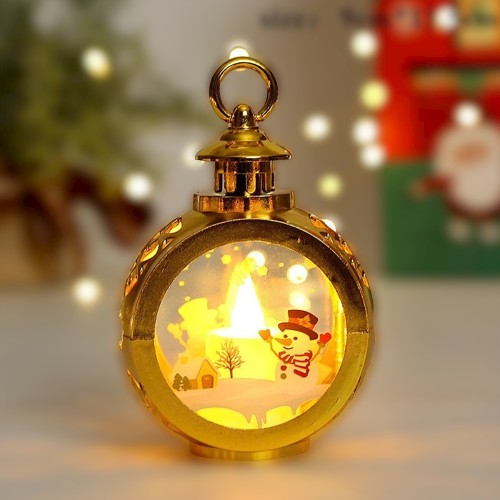 Decoratiune Craciun tip Felinare cu baterii, 13.5 x 9 cm,Lumanare cu geam si inscriptie om de zapada,lumina alb cald,baterii incluse,Auriu-1