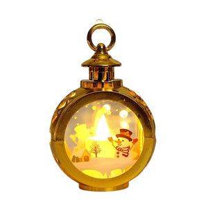 Decoratiune Craciun tip Felinare cu baterii, 13.5 x 9 cm,Lumanare cu geam si inscriptie om de zapada,lumina alb cald,baterii incluse,Auriu-0