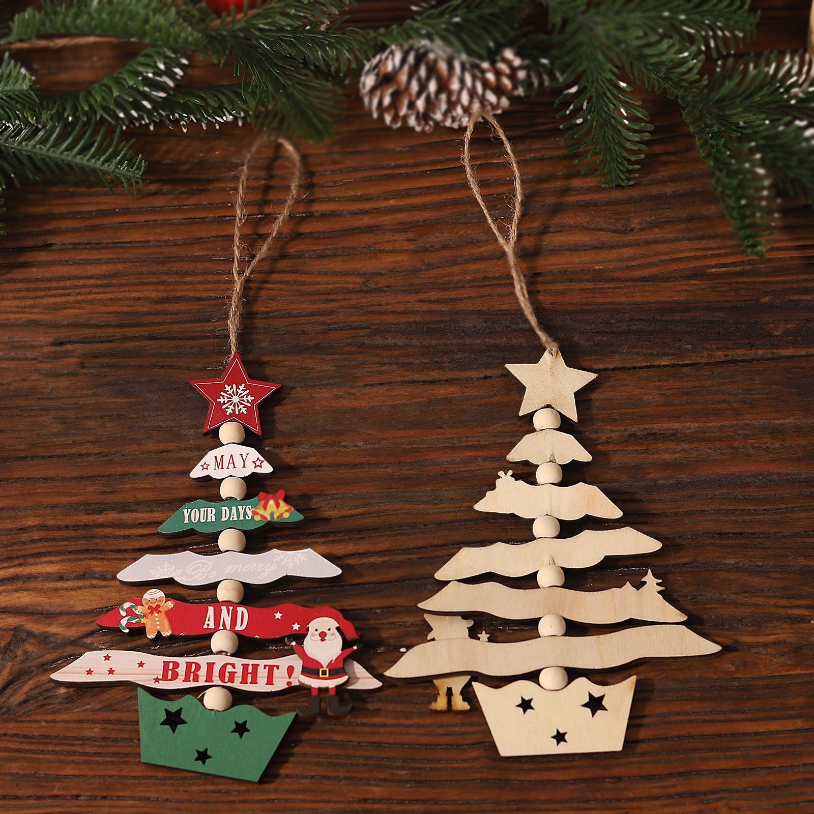 Decoratiune de Craciun din Lemn, Flippy, cu Snur pentru Agatare in Brad, Model Brad de Craciun, Scris May Your Days Be Merry And Bright, 17x12.8x0.4 cm, Multicolor-4