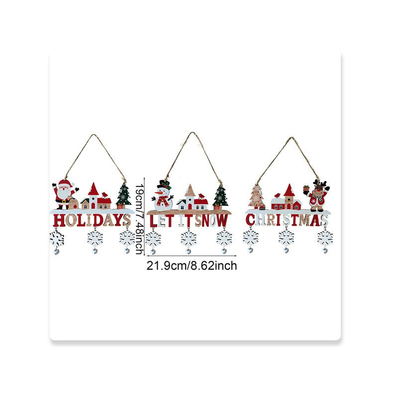 Decoratiune de Craciun din Lemn, Flippy, cu Snur pentru Agatare in Brad, Model Mos Craciun, Scris Let It Snow, 21.9x19 cm, Multicolor-2