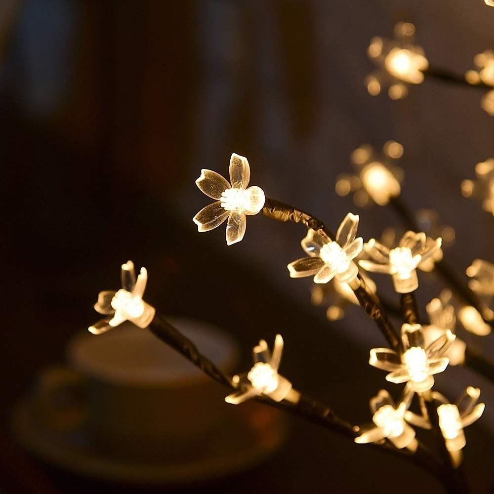 Decoratiune Luminoasa Crenguta cu Baterii 72 LED -uri Flori Alb Cald-6