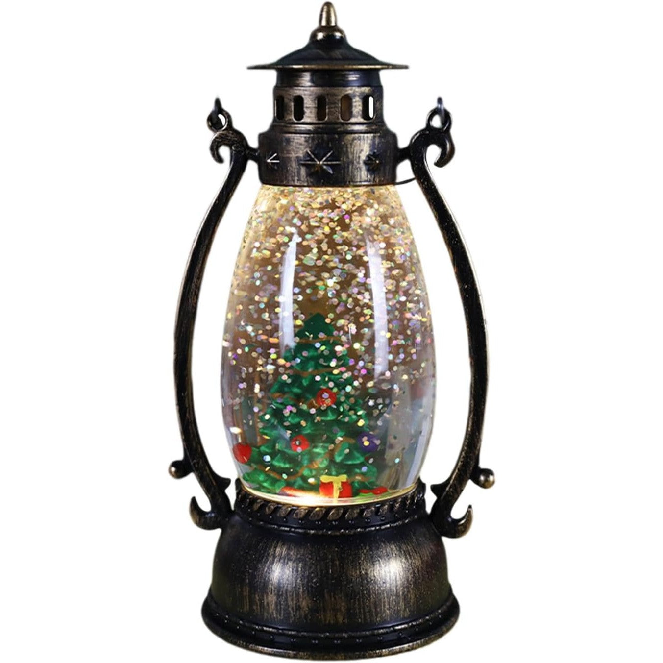 Decoratiune Luminoasa, Flippy, Felinar de Craciun, cu Lumina LED, Ornament Model Lampa cu Ulei Brad de Craciun, cu Maner, 14x7x6 cm, Negru-0