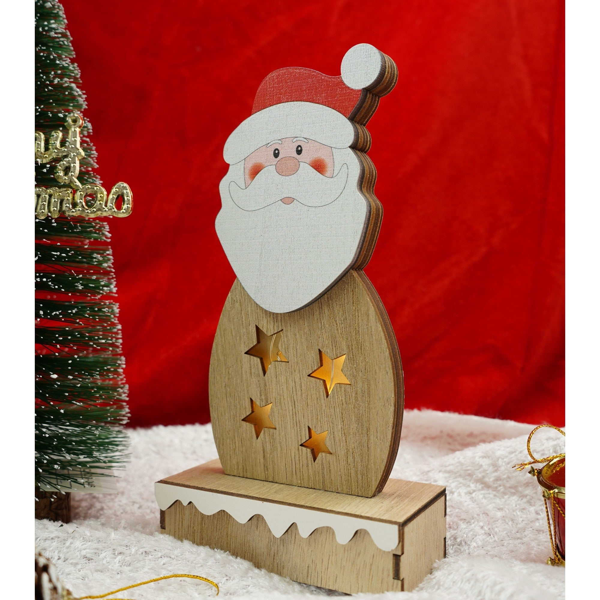 Decoratiune luminoasa, Flippy, Mos Craciun, maro, lungime: 10 cm, latime: 5 cm, inaltime: 19 cm, lemn, interior/exterior-1