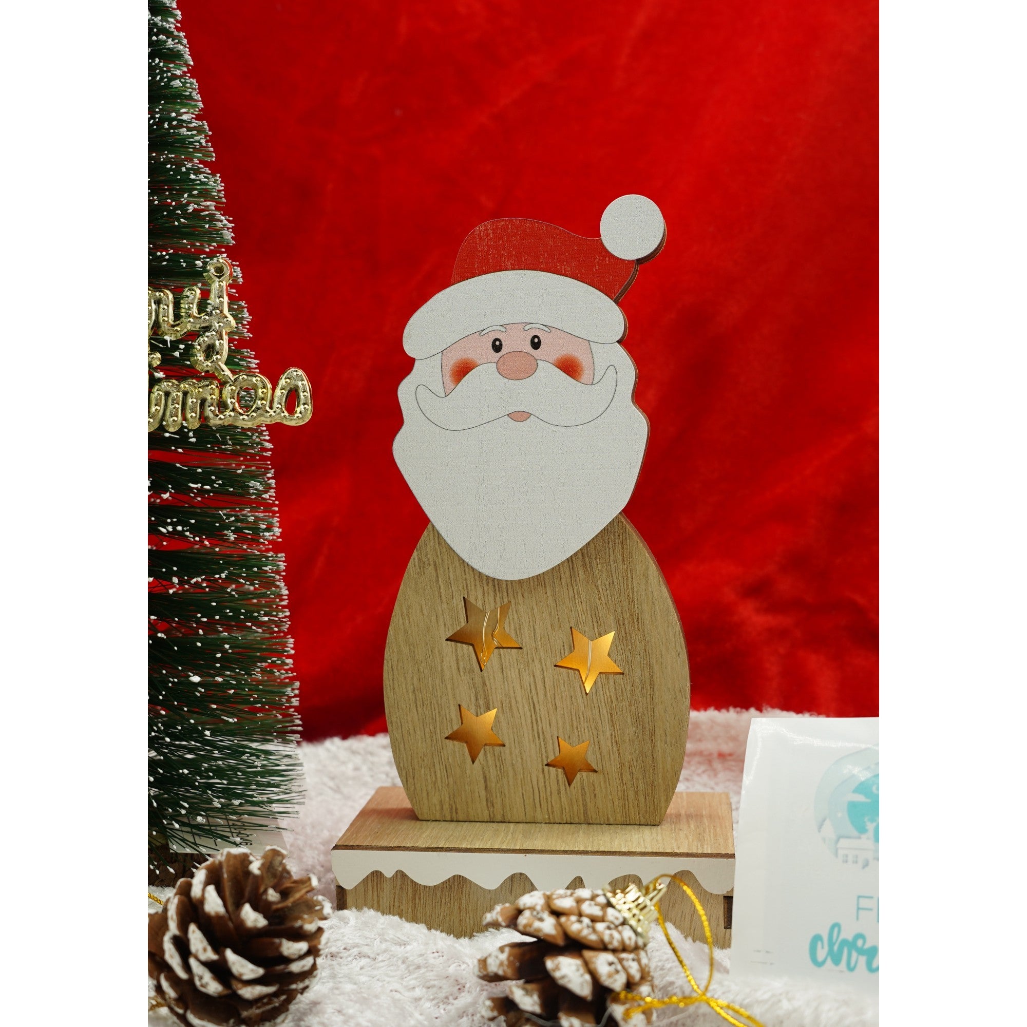 Decoratiune luminoasa, Flippy, Mos Craciun, maro, lungime: 10 cm, latime: 5 cm, inaltime: 19 cm, lemn, interior/exterior-4