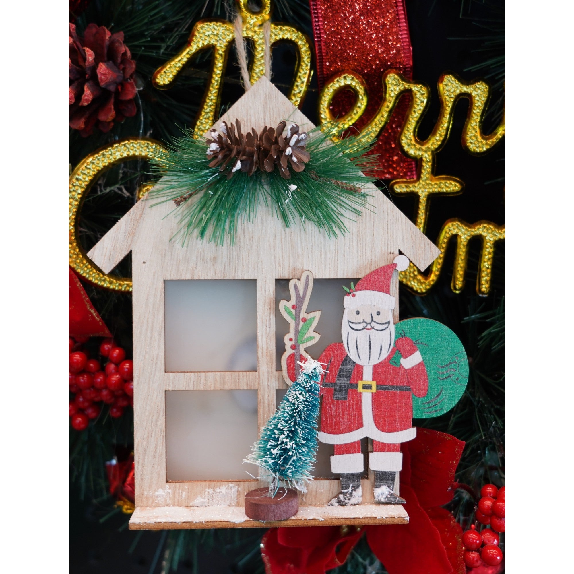 Decoratiune luminoasa, Flippy, Mos Craciun, maro, lungime: 13 cm, latime: 5 cm, inaltime: 17 cm, lemn, interior/exterior-1