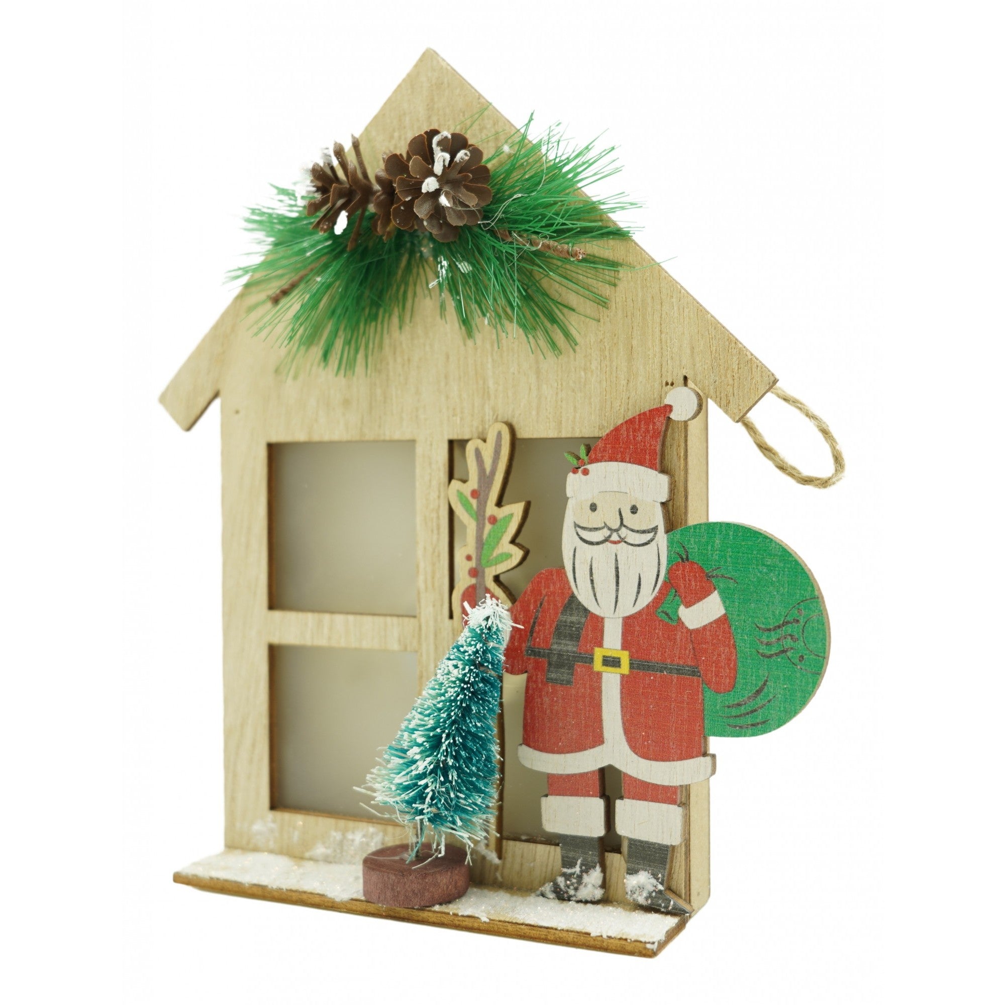 Decoratiune luminoasa, Flippy, Mos Craciun, maro, lungime: 13 cm, latime: 5 cm, inaltime: 17 cm, lemn, interior/exterior-0