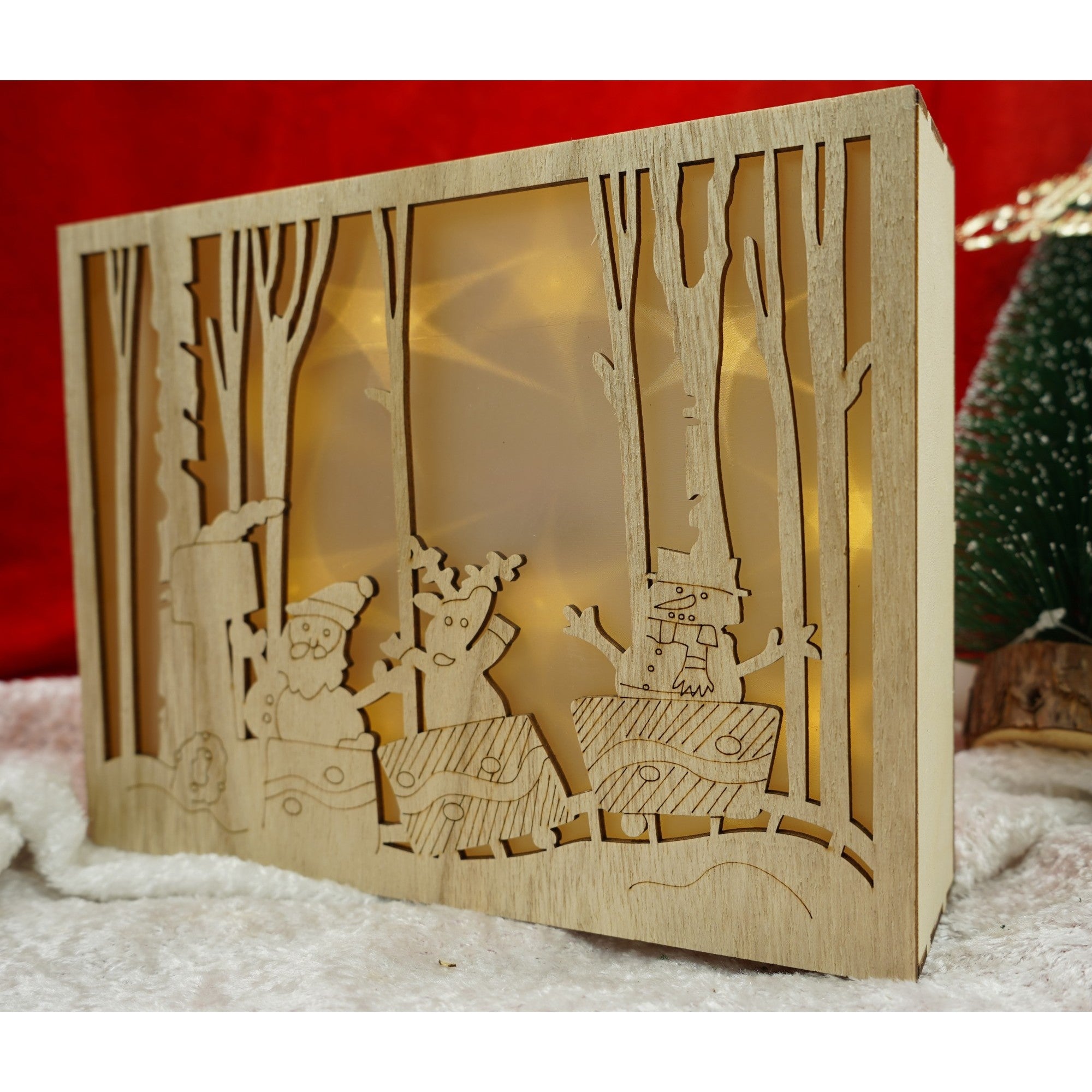 Decoratiune luminoasa, Flippy, Peisaj de iarna - Mos Craciun, maro, lungime: 21 cm, latime: 5 cm, inaltime: 16 cm, lemn, interior/exterior-1