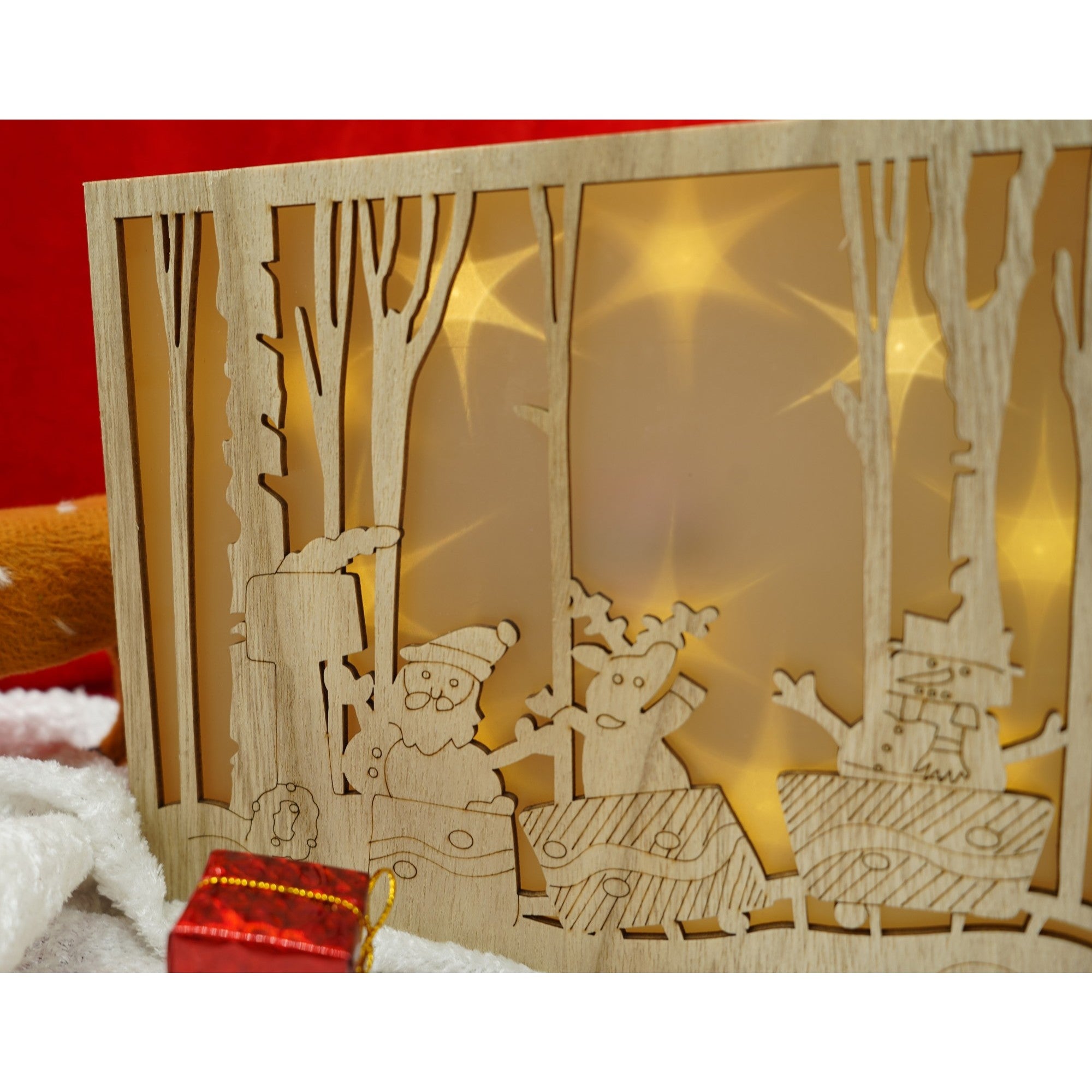 Decoratiune luminoasa, Flippy, Peisaj de iarna - Mos Craciun, maro, lungime: 21 cm, latime: 5 cm, inaltime: 16 cm, lemn, interior/exterior-2