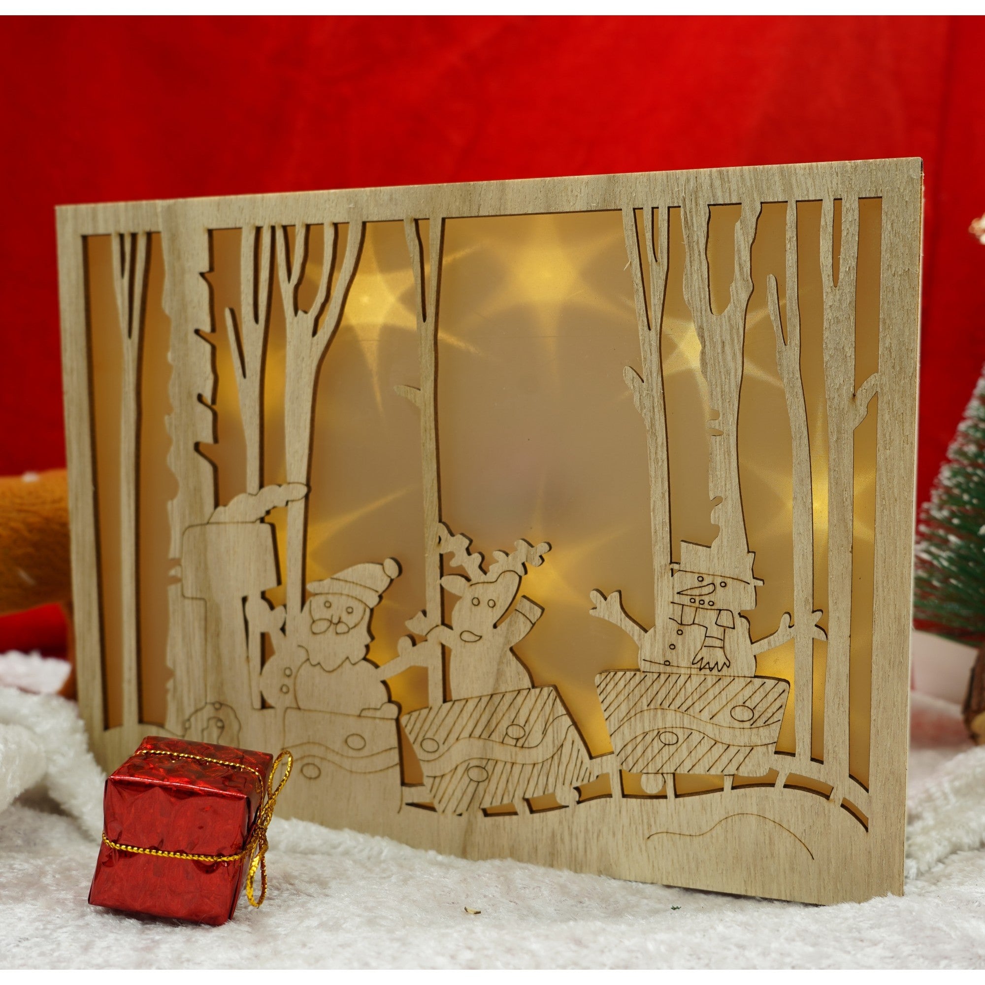 Decoratiune luminoasa, Flippy, Peisaj de iarna - Mos Craciun, maro, lungime: 21 cm, latime: 5 cm, inaltime: 16 cm, lemn, interior/exterior-3