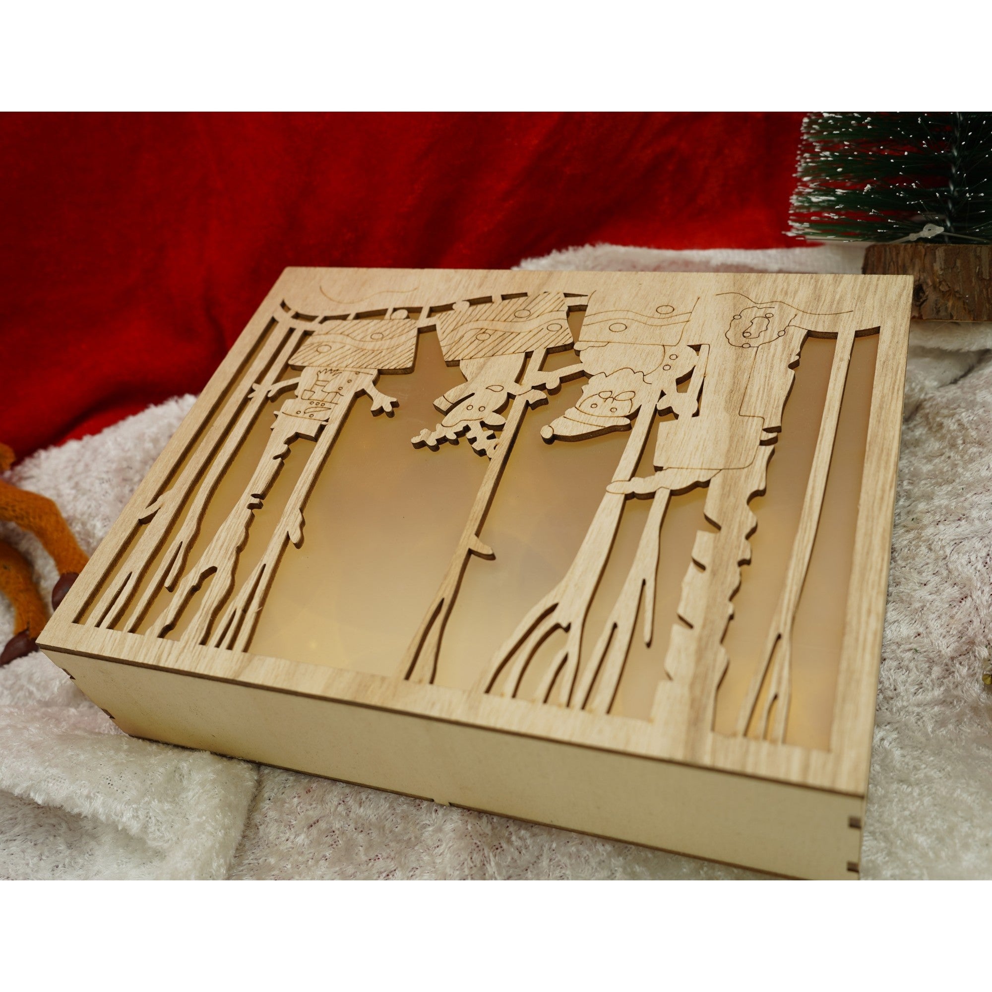 Decoratiune luminoasa, Flippy, Peisaj de iarna - Mos Craciun, maro, lungime: 21 cm, latime: 5 cm, inaltime: 16 cm, lemn, interior/exterior-4