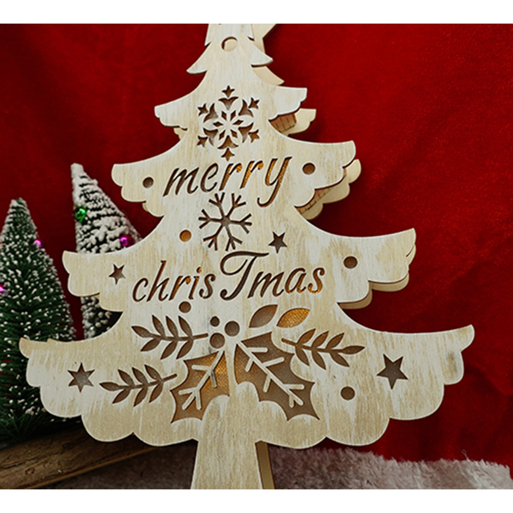 Decoratiune luminoasa, model de Brad cu inscriptie Marry Christmas, alb, lungime: 11 cm, latime: 5 cm, inaltime: 30 cm, lemn, interior/exterior-1
