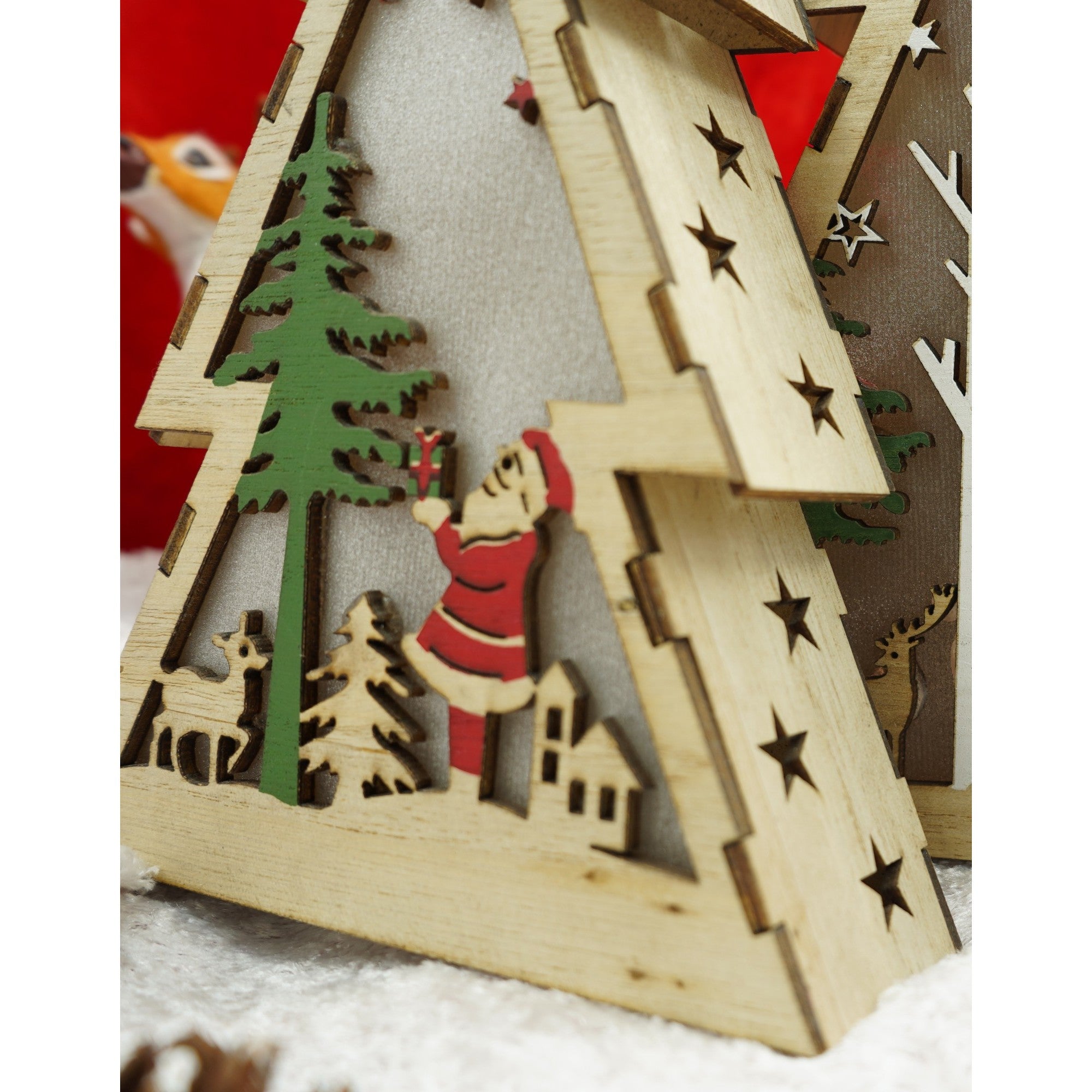 Decoratiune luminoasa, model de Brad cu Mos Craciun, maro, lungime: 14 cm, latime: 5 cm, inaltime: 20 cm, lemn, interior/exterior-3