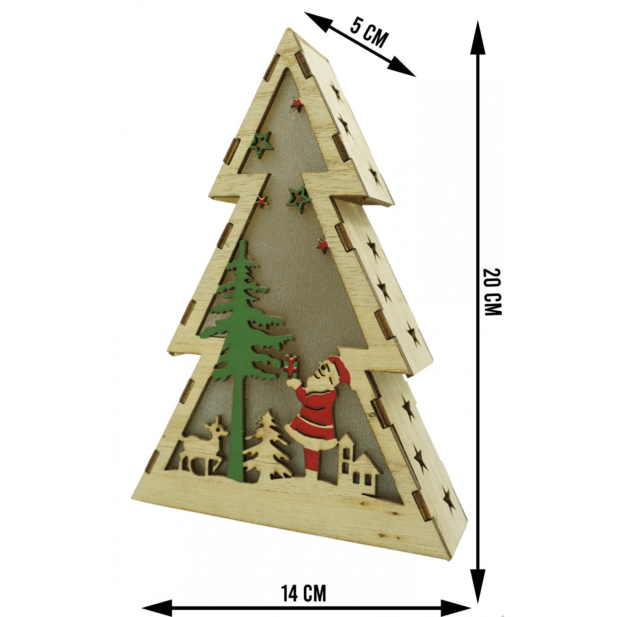 Decoratiune luminoasa, model de Brad cu Mos Craciun, maro, lungime: 14 cm, latime: 5 cm, inaltime: 20 cm, lemn, interior/exterior-5