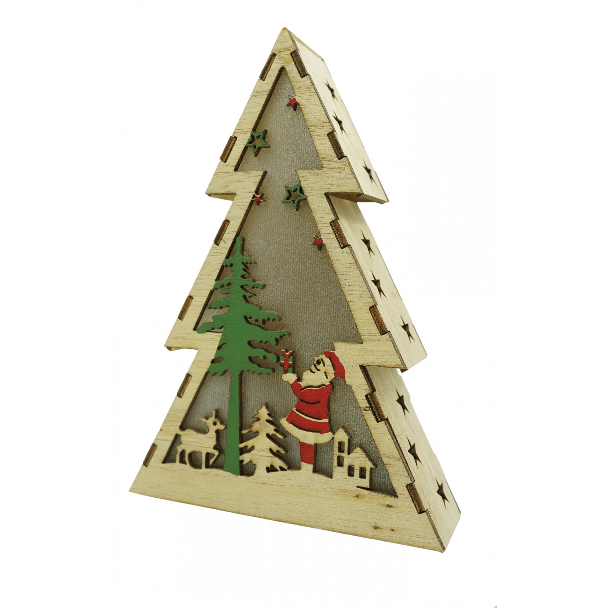 Decoratiune luminoasa, model de Brad cu Mos Craciun, maro, lungime: 14 cm, latime: 5 cm, inaltime: 20 cm, lemn, interior/exterior-0