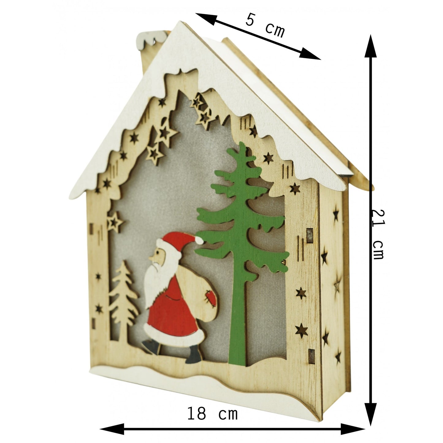 Decoratiune luminoasa, model de Casa cu Mos Craciun, maro, lungime: 18 cm, latime: 21 cm, inaltime: 5 cm, lemn, interior/exterior-5