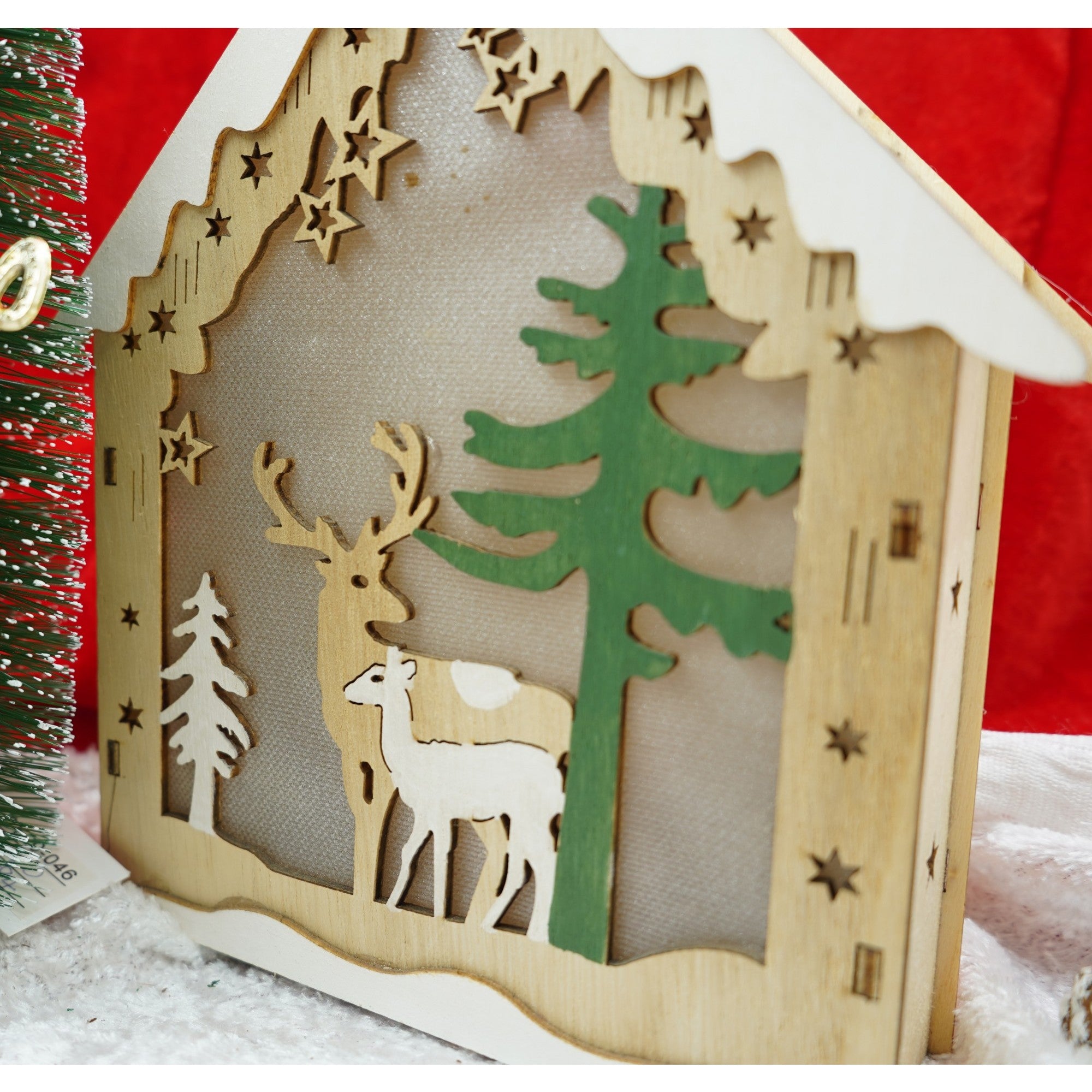 Decoratiune luminoasa, model de Casa cu Reni, maro, lungime: 18 cm, latime: 5 cm, inaltime: 21 cm, lemn, interior/exterior-2