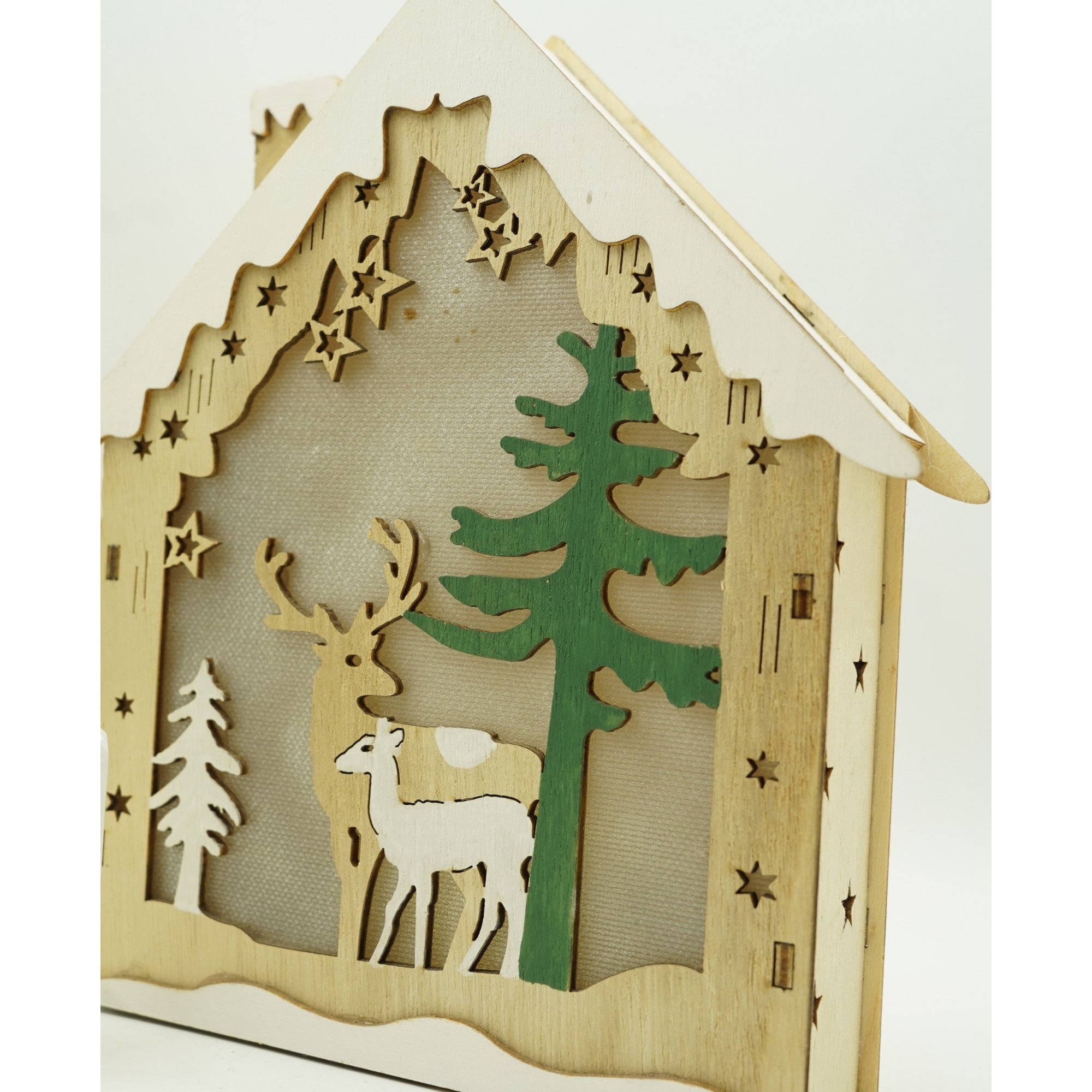 Decoratiune luminoasa, model de Casa cu Reni, maro, lungime: 18 cm, latime: 5 cm, inaltime: 21 cm, lemn, interior/exterior-4
