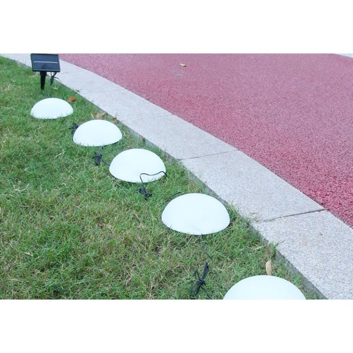 Decoratiune pentru gradina, Flippy, lampa solara in forma de ciuperca, 5 ciuperci, alb cald-2