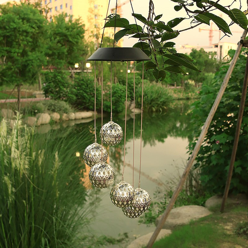 Lampa solara de tip decoratiune pentru gradina, Flippy, model clopotel de vant, alb cald-3