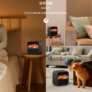 Mini Aeroterma Puternica Portabila Flippy, Putere 1500W, Mini radiator electric cu Display LCD, efect de semineu si flacara, 22x22x15 cm, Negru-0