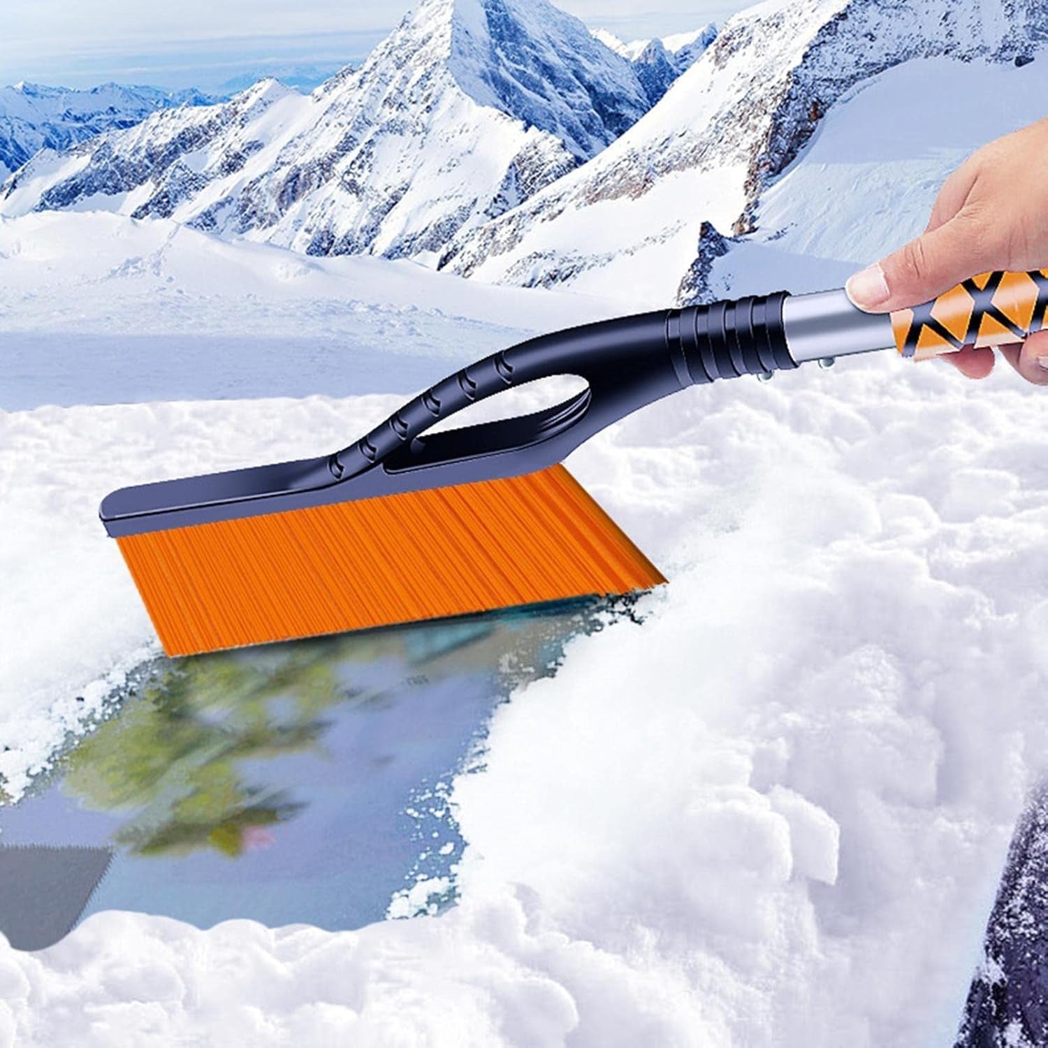 Perie de Zapada cu Racleta pentru Masina, Flippy, Multifunctionala, Demontabila, cu Maner Antiderapant, Aluminiu, Plastic, Fragmentarea Ghetii de pe Parbriz, Solutia pentru Iarna, pentru Dezghetare, 68x24x11.1 cm, Portocaliu-5