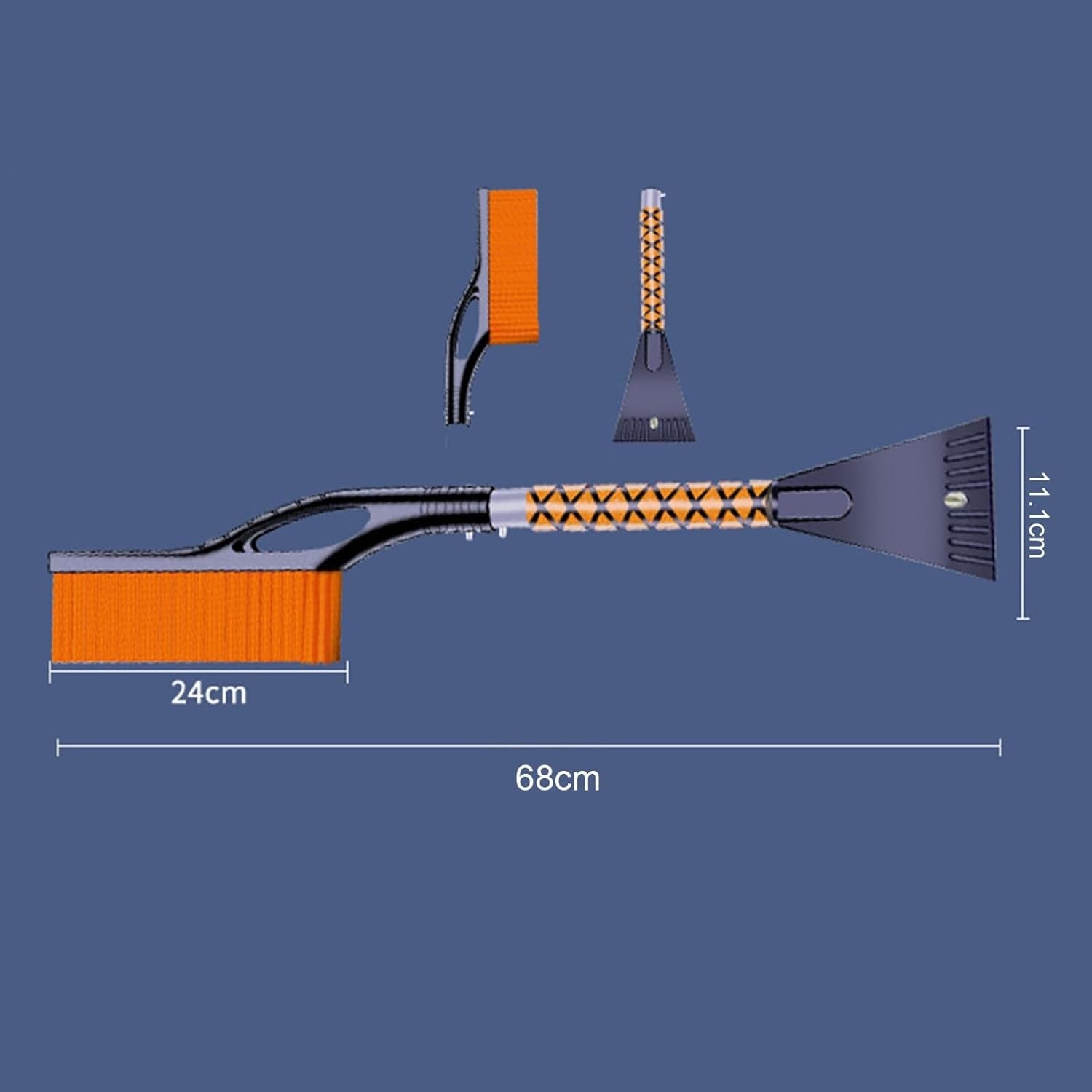 Perie de Zapada cu Racleta pentru Masina, Flippy, Multifunctionala, Demontabila, cu Maner Antiderapant, Aluminiu, Plastic, Fragmentarea Ghetii de pe Parbriz, Solutia pentru Iarna, pentru Dezghetare, 68x24x11.1 cm, Portocaliu-8