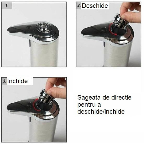 Dispenser pentru Sapun Lichid/Dezinfectant, Flippy, cu Senzor Infrarosu de Miscare, din Otel Inoxidabil, 250 ml, 19 x 11 cm, Gri-1