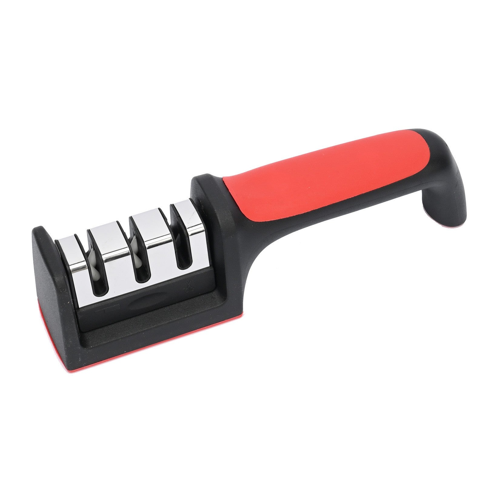 Dispozitiv pentru ascutit cutite Flippy, cu 3 pozitii, rosu/negru, material inox si ABS, 21.5x5x6 cm-0