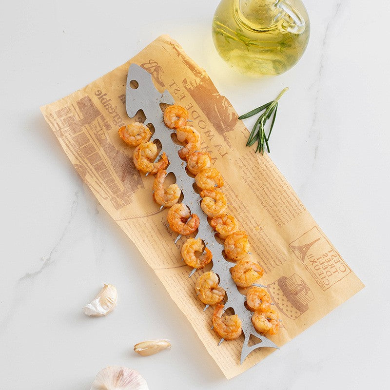 Forma pentru Frigarui, Flippy, Model Oase de Peste, din Otel Inoxidabil, Instrument pentru Gratar, BBQ, cu Deschizator de Sticle, 30x6 cm, Argintie-2