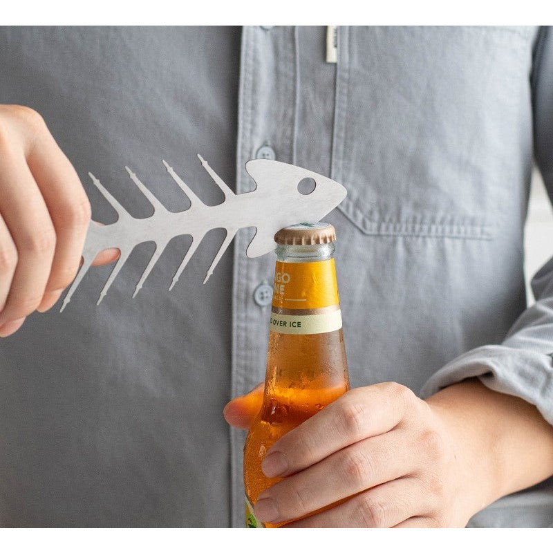 Forma pentru Frigarui, Flippy, Model Oase de Peste, din Otel Inoxidabil, Instrument pentru Gratar, BBQ, cu Deschizator de Sticle, 30x6 cm, Argintie-5
