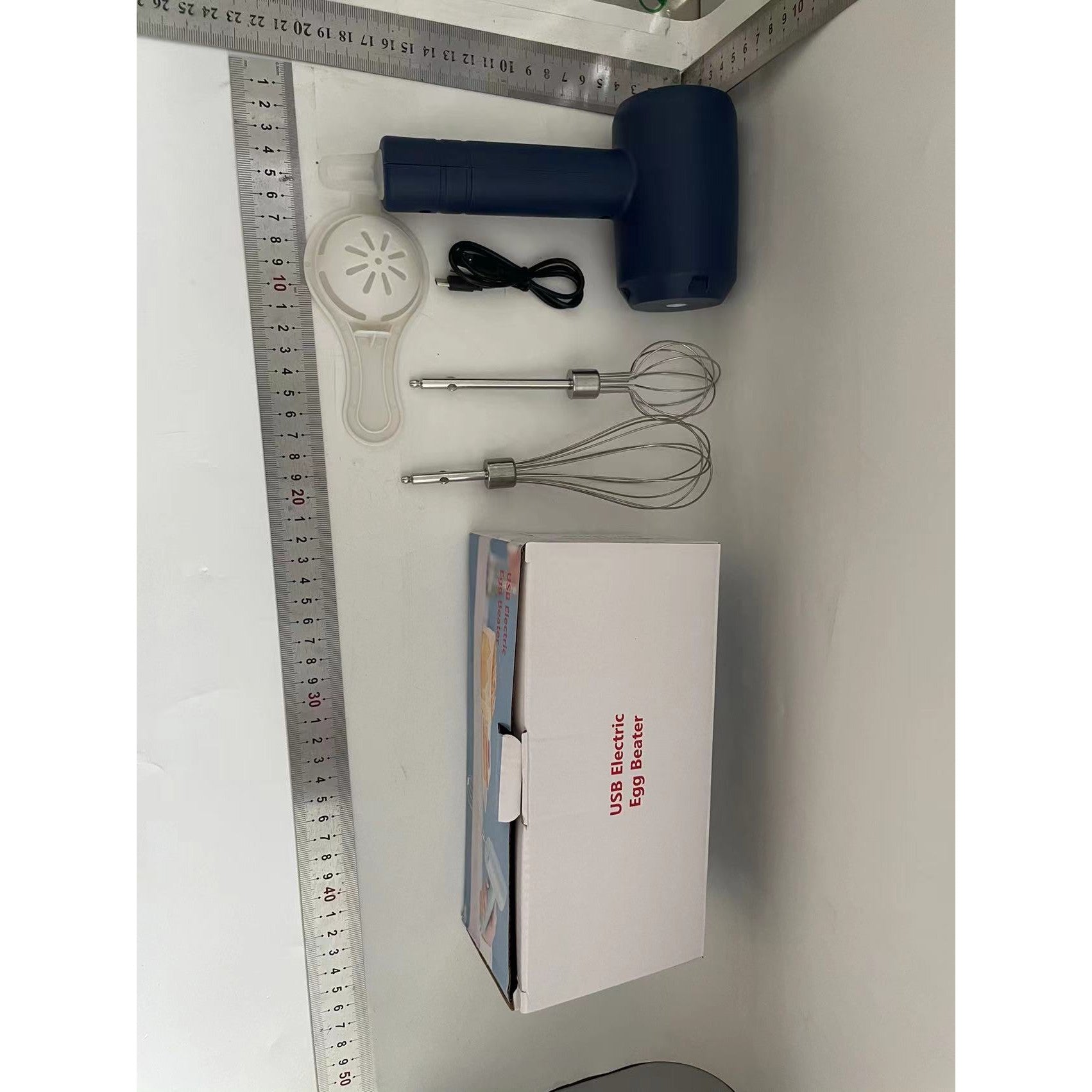 Mixer Electric fara Fir, Flippy, pentru Oua Smantana Frisca, Maner Plastic, Usor de Utilizat si Depozitat, 3 Accesorii, Albastru Inchis-1