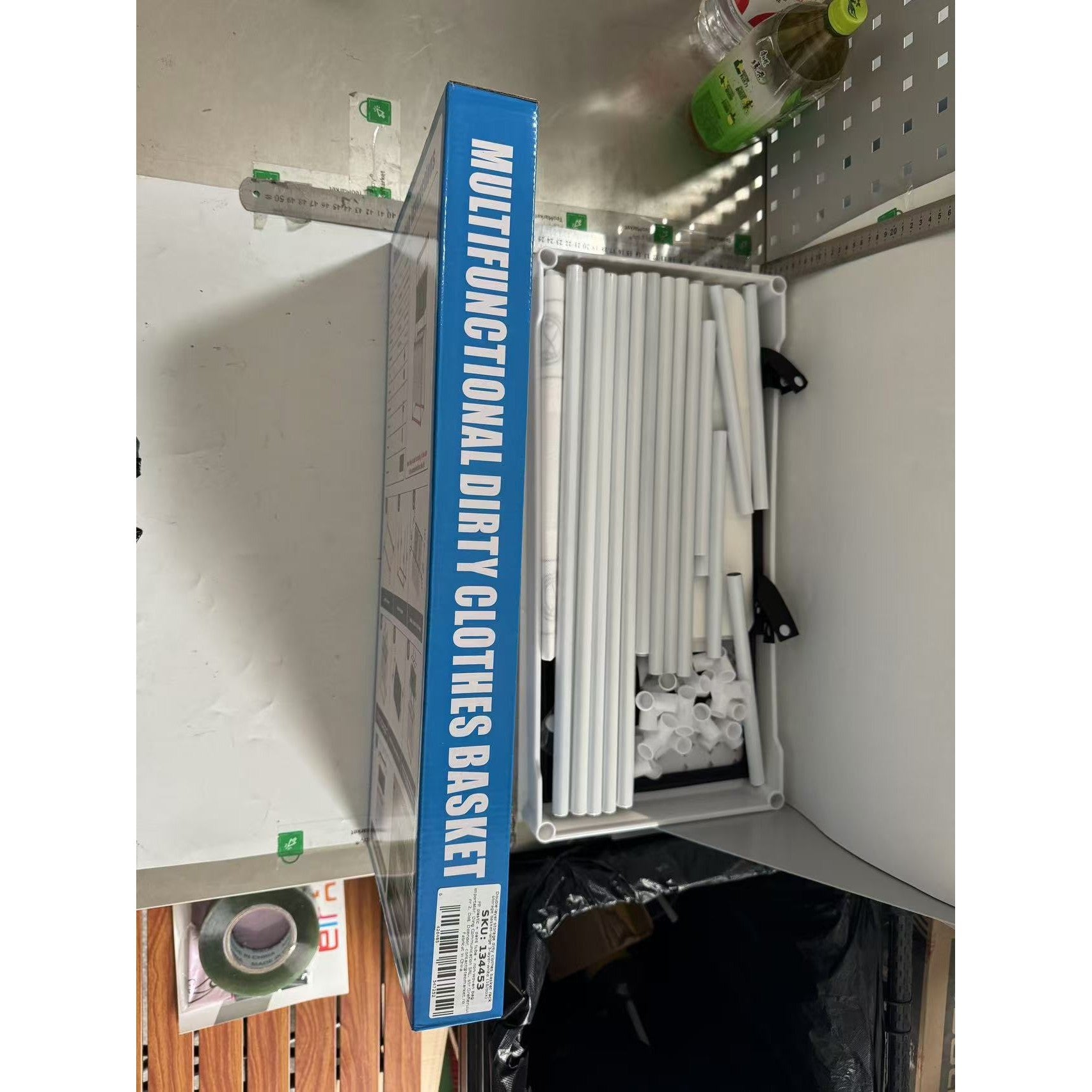 Dulap de Depozitare cu trei straturi, Flippy, Cos pentru Haine Murdare, 123x44x57 cm, Alb-1