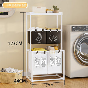 Dulap de Depozitare cu trei straturi, Flippy, Cos pentru Haine Murdare, 123x44x57 cm, Alb-0