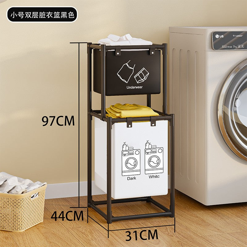 Dulap de Depozitare cu două straturi, Flippy, Cos pentru Haine Murdare, 97x44x31 cm, Negru-0