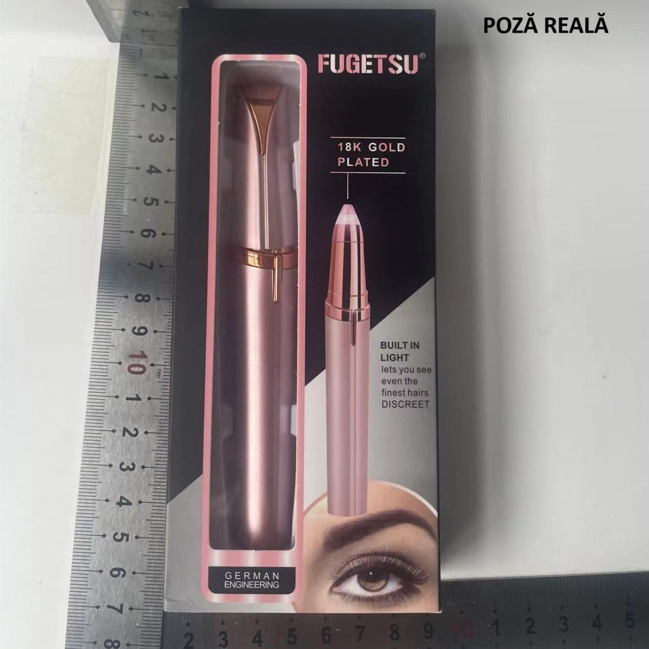 Epilator de Sprancene, Flippy, Aparat de Tuns Facial sub Forma de Creion, Portabil, Alimentare cu Baterii, 13x1.5cm, Roz-1