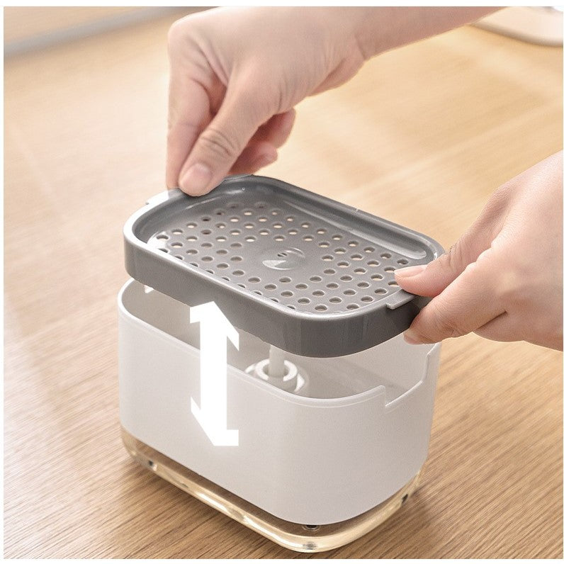 Dozator Flippy, Dispenser 2 in 1 pentru Detergent Lichid de Vase sau pentru Obiecte Sanitare cu Suport pentru Burete de Bucatarie , 8.6 x 14.5 x 10 cm, capacitate 300 ml, alb-3