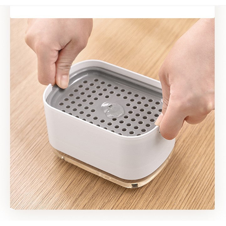 Dozator Flippy, Dispenser 2 in 1 pentru Detergent Lichid de Vase sau pentru Obiecte Sanitare cu Suport pentru Burete de Bucatarie , 8.6 x 14.5 x 10 cm, capacitate 300 ml, alb-4