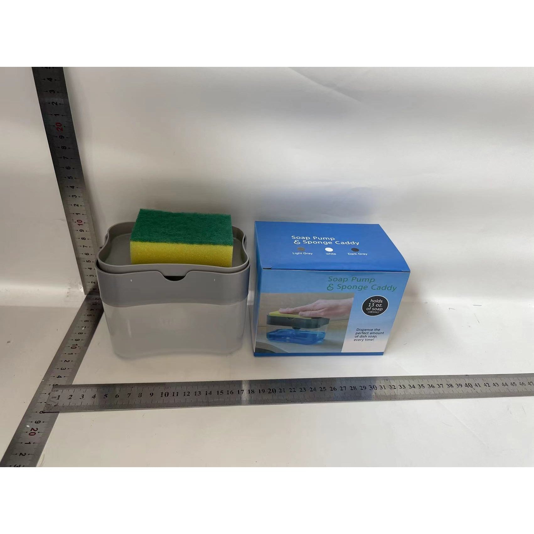 Dozator Flippy, Dispenser 2 in 1 pentru Detergent Lichid de Vase sau pentru Obiecte Sanitare cu Suport pentru Burete de Bucatarie ,14 x 10.5 x 10 cm, capacitate 380 ml, gri-4