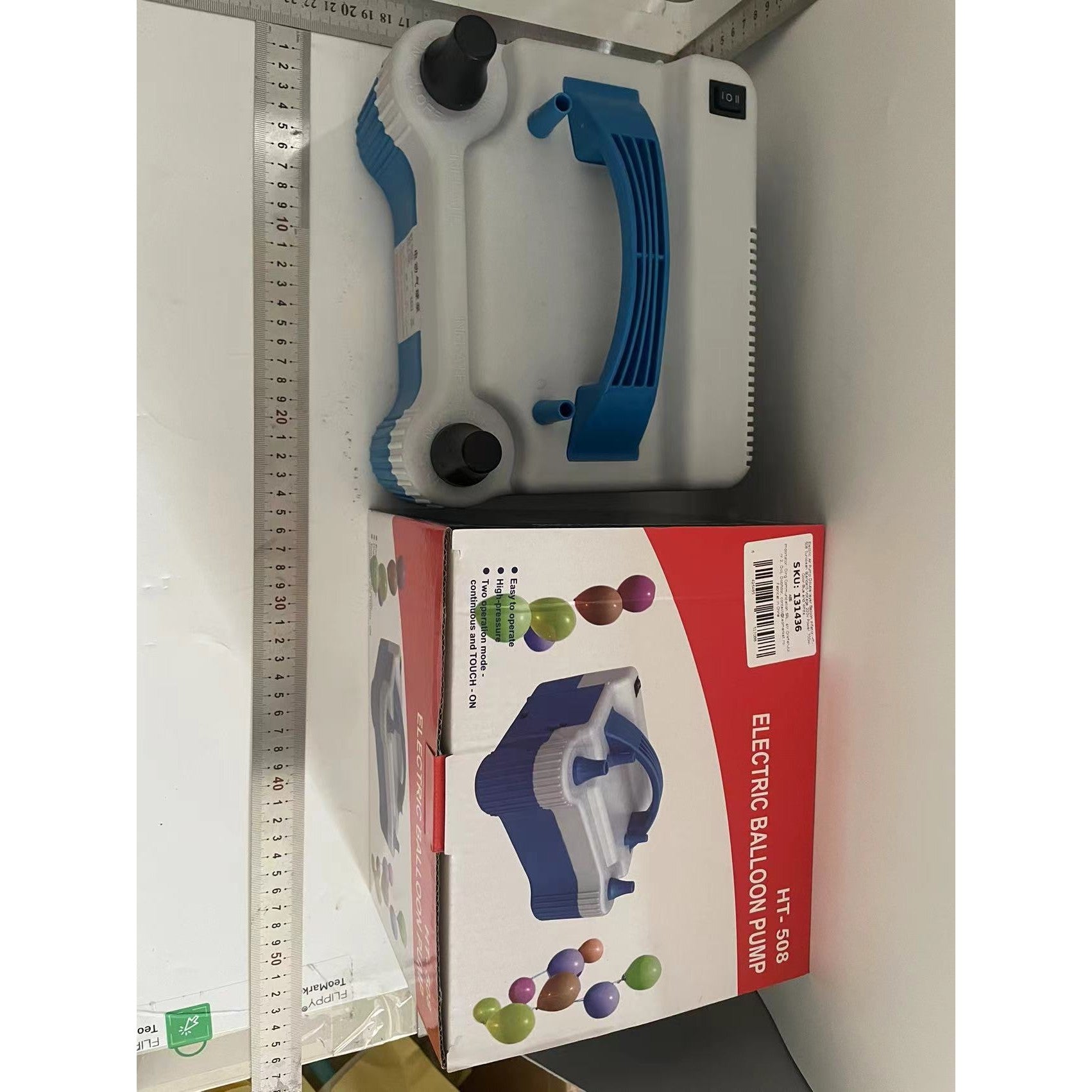 Pompa Electrica de Umflat Baloane, Flippy, cu Doua Iesiri, 220V, Putere 700W, Accesorii petrecere, Albastru-Gri-1